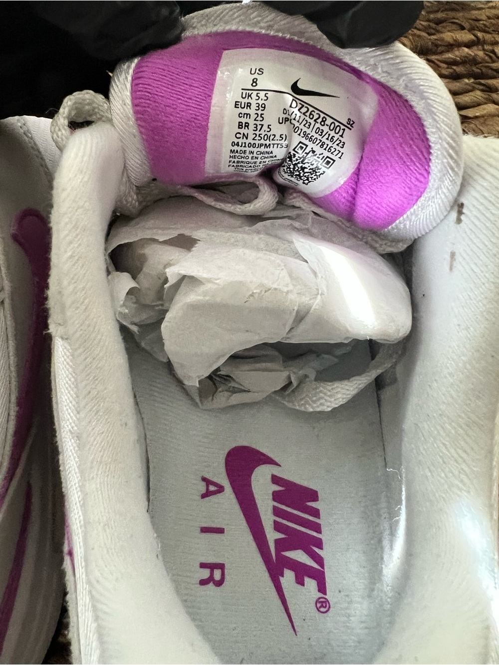 Nike Women’s White and Pink Air Max 1 Sneakers - Picture 6 of 7